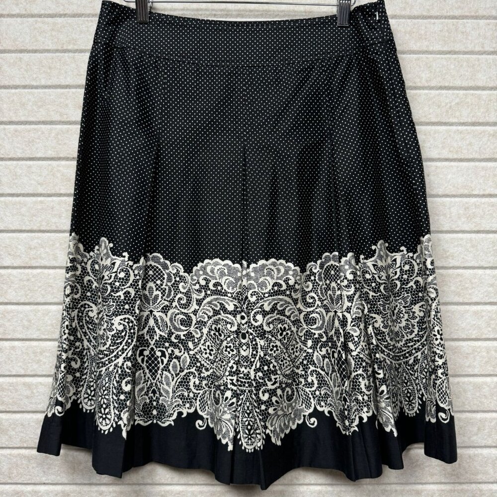 Talbots Women’s Black A-Line Skirt 6p Lace Trim Polka Dot Side Zip